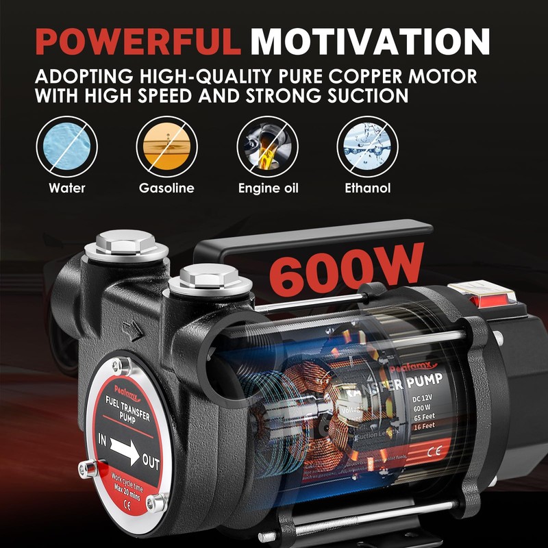 Poafamx 12V DC Fuel Transfer Pump, 16 GMP 600W Self