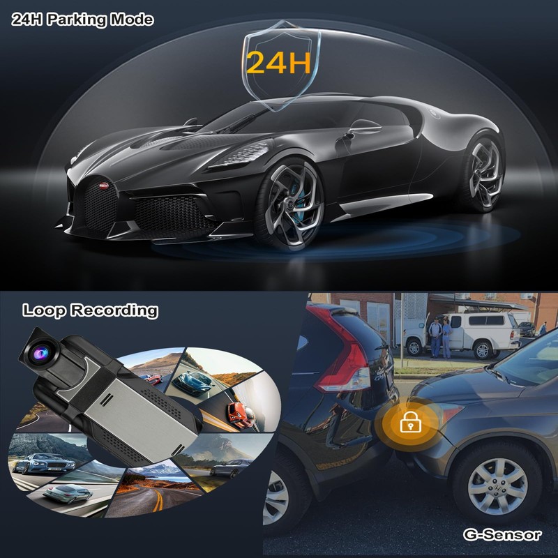 3 Channel Mirror Dash Camera for Cars, 10" Triple Rear