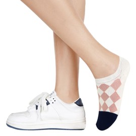 Benefeet Sox Cute No Show Socks for Women Funny Low Cut Socks for Girls Non Slip Liner Socks Colorful Argyle Herat Design Invisible Socks Cotton Flat Boat Loafer Socks Fun Ankle Socks 5 Pack