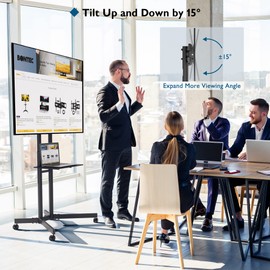 BONTEC Mobile TV Stand, Tilt Rolling TV Floor Stand with Locking Wheels for 32-85” LED, LCD, OLED Flat&Curved TVs, Height Adjustable with Laptop Shelf, Holds Up to 132lbs Max VESA 600x400mm, Black