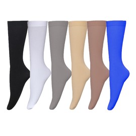 Bestjybt Women's Opaque Stretchy Nylon Knee High Stockings Trouser Socks 6 Pairs (US, Alpha, One Size, Regular, Regular, 6, Black White Grey Nude Coffee Blue)