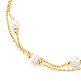 Dainty Gold Chain Anklet with White Pearl Beads Elegant Double Strand Adjustable Foot Jewelry