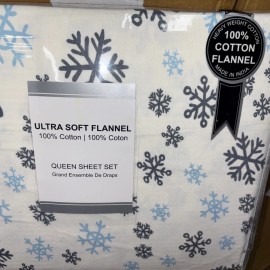ULTRA SOFT FLANNELS QUEEN Flannel Sheet Set 100% Cotton Cozy, ULTRA Soft SNOW FLAKE OEKO TEX STD 100