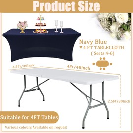 Dark Blue Spandex Tablecloths 4ft for Rectangle Table,Stretchable Tablecloth Washable Table Cover,Fitted Spandex Stretch Patio Table Covers for Event,Wedding,Banquet,Parties,Covering Stalls,Exhibition