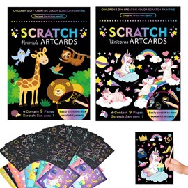 KIWOP 18 hojas Scratch Art, Manualidades para Niños con Personaje de Dibujos Animados, Puede Rayar por Delante y Garabatear por Detrás, Inspire el Talento de su Hijo para el Dibujo (Estilo A)