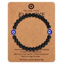 Evil Eye Bracelet, Beaded Good Luck Charm Protection Jewelry for Men & Women Elastic String Spiritual Bracelet Gift for Birthday or Anniversary