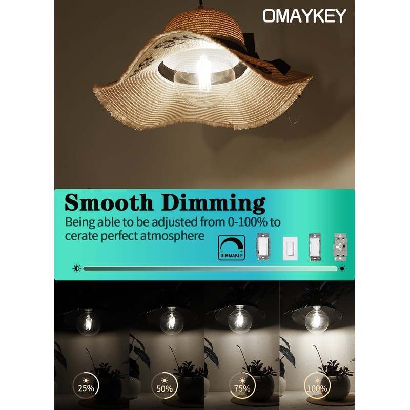 OMAYKEY 12W Dimmable Large LED Globe Bulb 100W Equivalent 1000