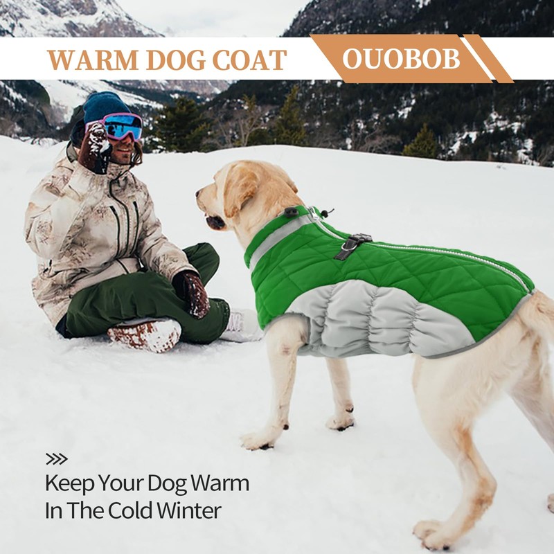 OUOBOB Dog Winter Jacket - Large Dogs, Waterproof, Reflective, Windproof,