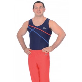 The Zone Atlas Boy's/Men's Sleeveless Gymnastics Leotard 32 Navy/Royal/Red