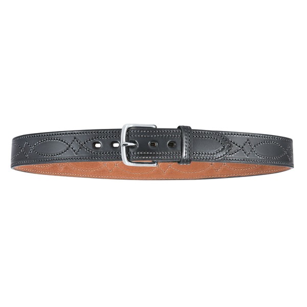 BIANCHI B12 Fancy Stitched Belt, 1.5" Width, Finish, Chrome Buckle, Size 34, Black