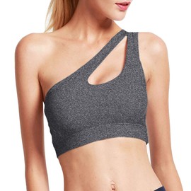 Enjoyoself One Shoulder Sports Medium Support Removable Padded Left Shoulder Bra for Running Athletic Fitness Workout Yoga, Dark Grey, Small