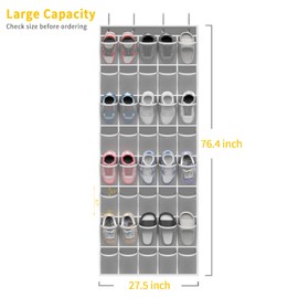 40 Large Pockets Over the Door Shoe Organizer,Space-Saving Mesh Hanging Shoe Rack for Door Shoe Holder Large Size 76.4" x 27.5" Ideal for Closet & Door Storage (Grey)