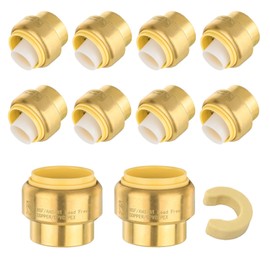 (Pack of 10) Seelink 1/2 Inch Push Fit Plug End Cap Brass fitting, Push to Connect Pex, Copper, CPVC Pipe/Tubing, With Disconnect Clip