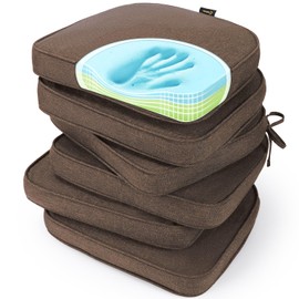 SUNROX Gel Memory Foam Chair Cushions, FadeShield Water-, Stain-Resistant Durable Reversible Seat Cushion Pads with Ties for Indoor/Outdoor Kitchen Dining Office 17"x16" Set of 6, Heather Chestnut