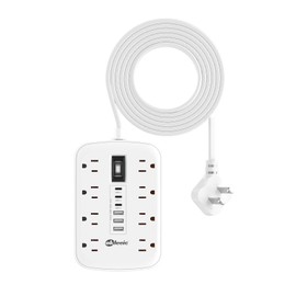 2 Prong Power Strip, OKLEEIC 2 Prong to 3 Prong Outlet Adapter, Two Prong Surge Protector, 5ft Extension Cord with Thin Flat Polarized Plug, 8 AC & 6 USB(3 USB-C), Wall Mount for Non-Grounded Outlet