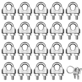 Pack of 20 Wire Rope Clamps, M2 Rope Clamps, Stainless Steel 304 Bow Clamps, Rope Clamp for Wire Ropes, Steel Cable Ropes, Diameter 2 mm