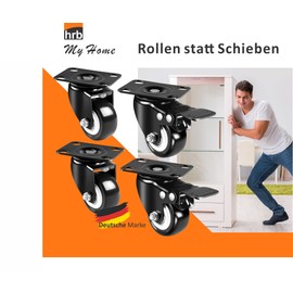 HRB Set of 4 Furniture Castors, Transport Castors Total Load Capacity 400 kg (2 x Swivel Castors with Brake, 2 Pieces without Brake)