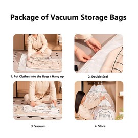 Vacuum Bags for Clothes, Duvets, Jumbo Vacuum Compression Storage Bags with Double Zip, for Clothes/Duvets, Transparent (4, 135 x 70 cm)
