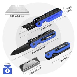 WORKPRO 2-in-1 Folding Knife/Utility Knife, Quick-Change Box Cutter with Belt Clip, Liner Lock, and G10 Handle, Extra 10 SK5 Blades Included, Blue