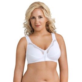 Exquisite Form Fully womens Front Close Cotton Posture Wirefree with Lace Full Coverage Bra, WHITE, 46D US
