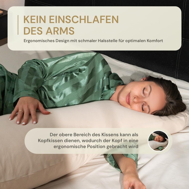 Opanoli® Side Sleeper Pillow Cover Beige 100% Cotton - Body