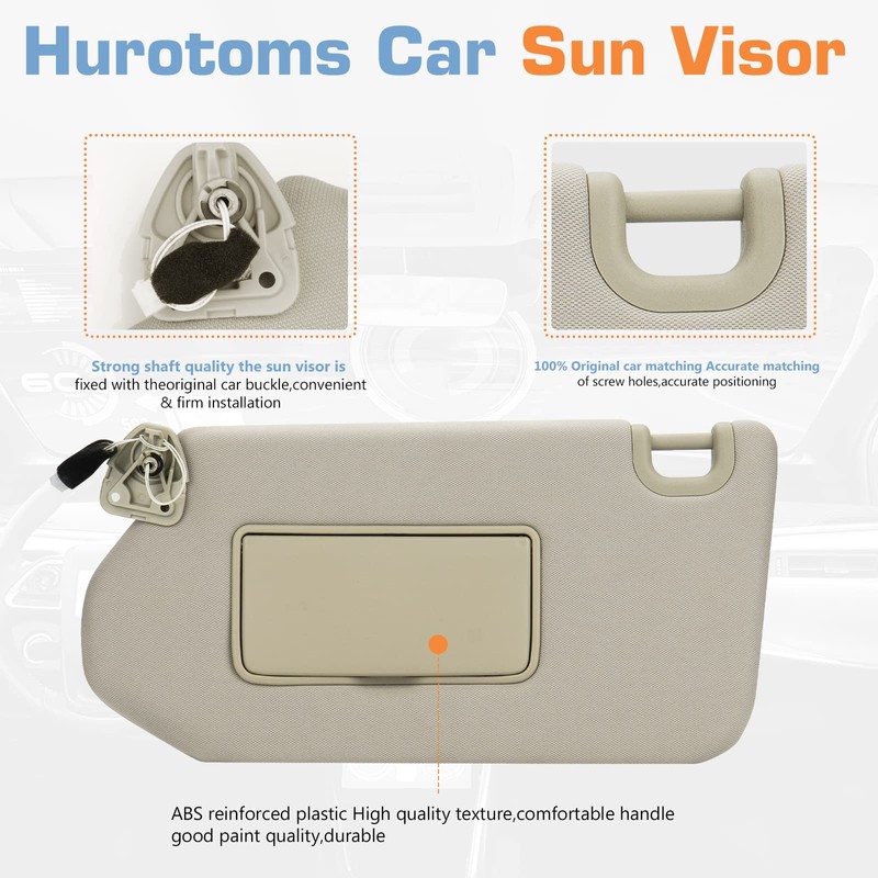 Hurotoms Right Passenger Side Sun Visor with Light for 2013