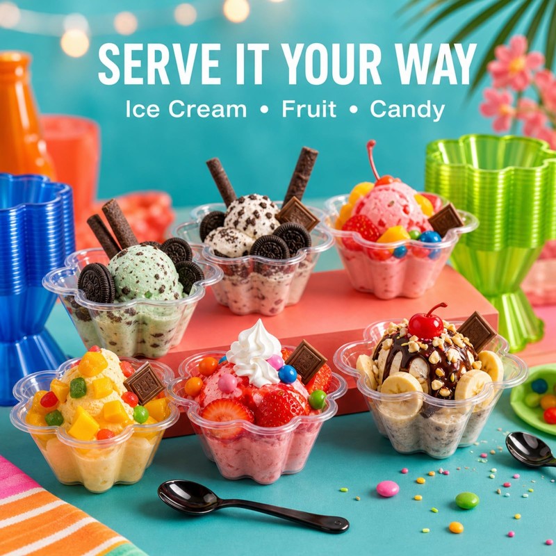 250 Pcs Ice Cream Bowls, 250ml Hexagon, 5 Colors with