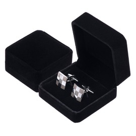 Giftop Small Dark Classic Velvet Cufflink Box Case (Black)