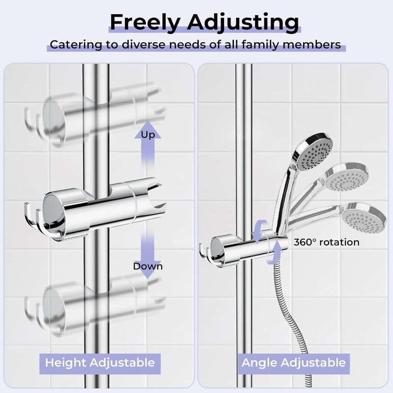 Alyvisun Shower Head Holder with 2 Hooks, Adjustable Shower Holder