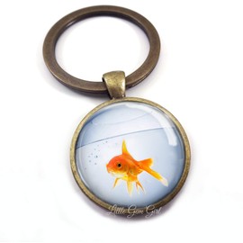 Realistic Goldfish in a Glass Fish Bowl Necklace Pendant or Key Chain Charm - 4 Metal Finishes - Orange Fish Jewelry