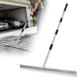 Heavy-Duty Large Floor Squeegee for Concrete, 33.4" Commercial Silicone Blade Squeegee for Floor with 63" Stainless Handle, Anti-Splash Curved Baffle for Garage, Factory, and Tough Cleaning Jobs