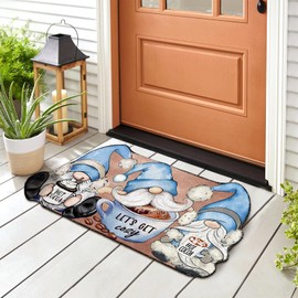 Tinideya Winter Blue Gnome Decorative Coco Coir Doormat 30" x 18" Winter Gnome Doormat Decorative Entrance Door Mat Non Slip Farmhouse Door Mat for Christmas Home Decoration