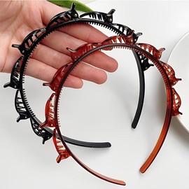 2Pcs Bangs Hairstyle Twist Hairpin Headbands,Bangs Hairstyle Hairpin Twist and Clip Headband,Double Twist Headband Bangs Headband,Double Layer Bangs Hairstyle Headband with Clip Braided Hairband