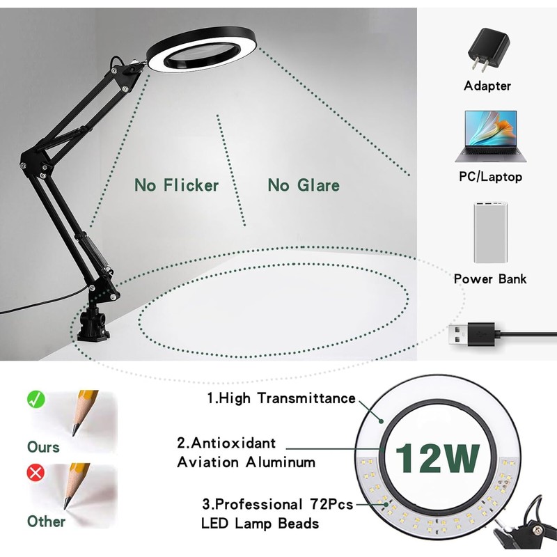 Magnifying Glass with Light and Stand, 10X Magnifying Lamp, 2-in-1