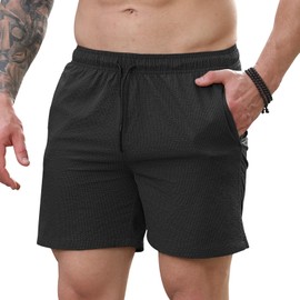 Curluriy Activewear Shorts for Men Summer Running Jogging Sports Shorts with Zip Pocket Breathable Quick Drying, black, XXL