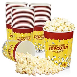 [500 Pack] Popcorn Buckets Disposable - 32 Oz Yellow and Red Paper Popcorn Containers - Solo Popcorn Tubs for Home and Theater Movie Night - Popcorn Cups for Circus, Carnival Theme Party Decorations
