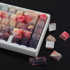 PBT Keycaps 130 Keys Monnai Rose Keycaps, Double Shot Shine Through Side Printed Keycap, Cherry Profile Dye Sublimation Keycap for Cherry MX Switch ANSI & ISO Layout Mechanical Keyboards