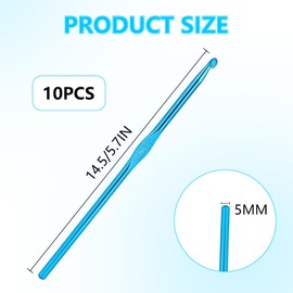 【Full Set】​​ Get 10 Blue Aluminium Crochet Hooks in 5mm, and The Overall Length is 14.8cm/5.8inch, All with Clear Size Marks. Share with Friends or use for Multiple DIY Craft Yarn Projects.