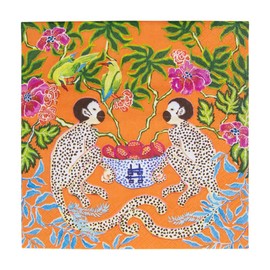 Caspari Monkeys Paper Luncheon Napkins in Orange - Four Packs of 20
