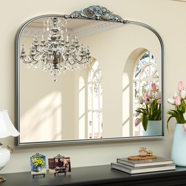 Keonjinn Arched Silver Wall Mirror, 30" x 36" Vintage Wall Mirror with Metal Frame, Traditional Antique Mirror, Decorative Baroque Mirror, Ornate Mirror for Hallway, Fireplace, French Cleat Mounting