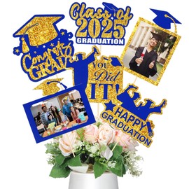 Spiareal 30 PC 2025 Graduation Decorations Graduation Photo Display Centerpiece Kit for Class of 2025 Photo Centerpiece Table Topper Grad Party Decoration for College Congrats(Blue and Gold)