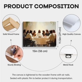 The Last Supper Wall Art, Christian Wrapped Canvas Painting, Bible Verses Wall Decor, Jesus Artwork for Living Room, Last Supper Picture for Dining Room, Christian Gift for believer, 16 x 12 Inch