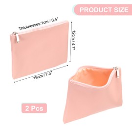 sourcing map PU Leather Makeup Bag, 2pcs Waterproof Cosmetic Organizer Bag Soft Zipper Pencil Pouch Travel Toiletry Case for Women Girls Office(Pink, Small)