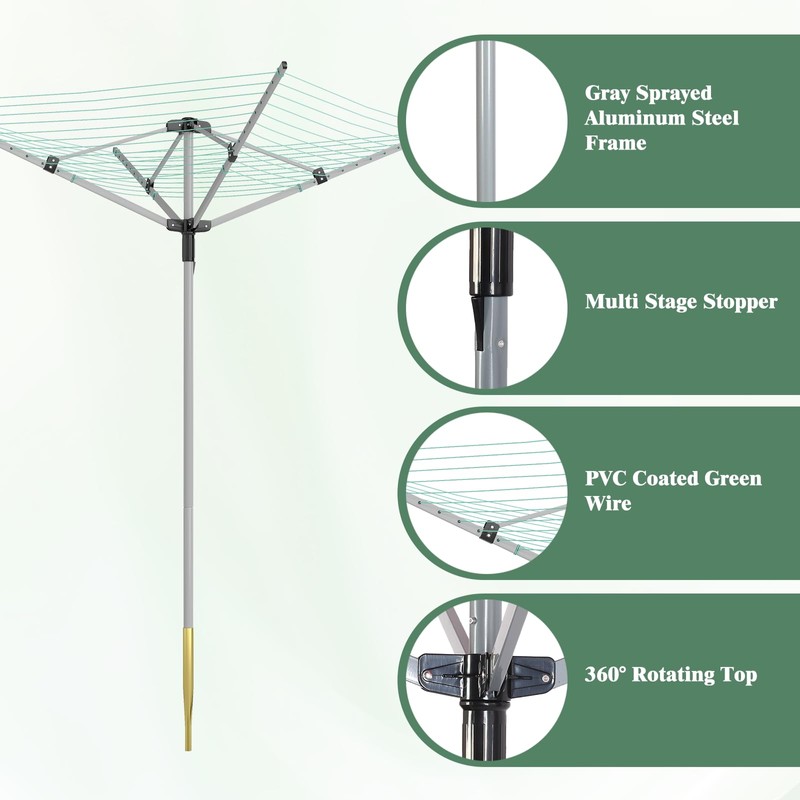 FWTRMRC Outdoor Umbrella Drying Rack 165 Feet Umbrella Clothesline with