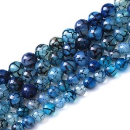 45 abalorios de piedra de ágata de vena de dragón azul natural de 8 mm, abalorios de energía curativa de cristal para hacer joyas, pulseras, collares, aretes, 15 pulgadas (ágata de vena de dragón azul