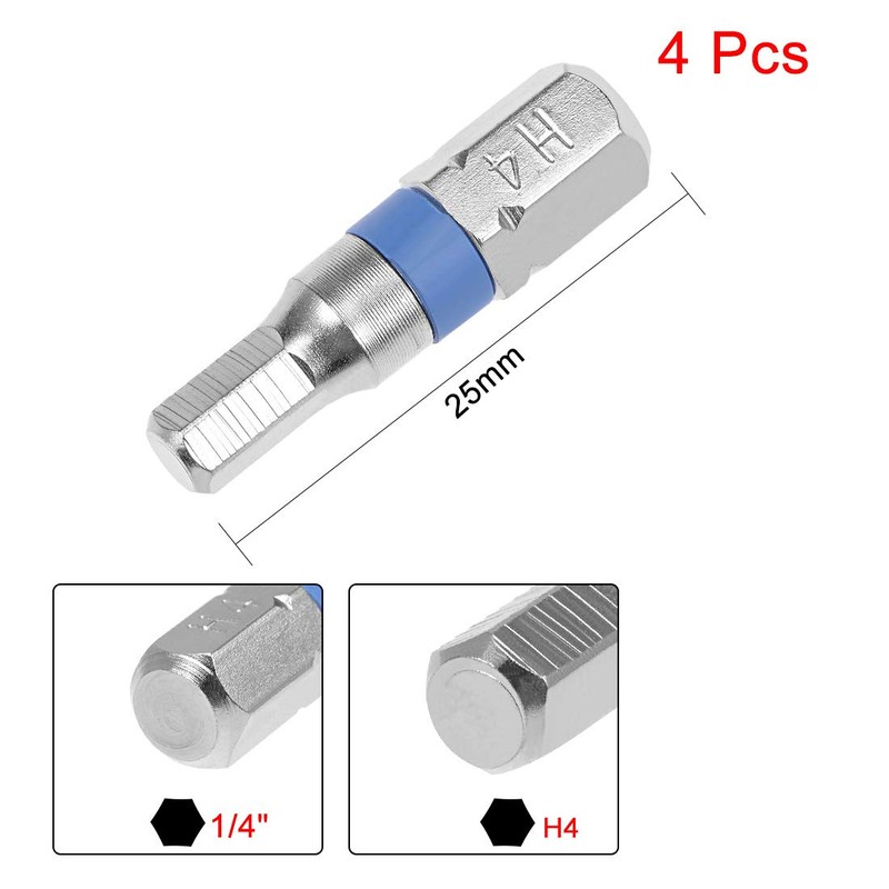 sourcing map 4pcs 25mm Long 1/4" Hex Shank H4 Hex