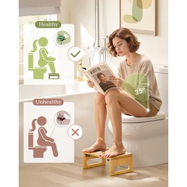 AmazerBath 7 Inches Bamboo Toilet Stool Squat for Adult, Foldable Squatting Potty Stools for Bathroom, 0.79" Thickness Poop Stool with Non-Slip Strip, Space-Saving, No Assembly Required, Natural Color