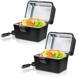 VaygWay 12V Portable Heating Lunch Box Electric Insulated Lunch Box Food Warmer Universal Perfect for Traveling, Picnics, Camping and On-site Lunch Break (2 Pack Black Portable Heating Lunch Box)