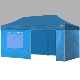 Eurmax USA Full Zippered Walls for 10 x 20 Easy Pop Up Canopy Tent,Enclosure Sidewall Kit with Roller Up Mesh Window and Door 4 Walls ONLY,NOT Including Frame and Top（Sky Blue）