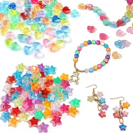 LadayPoa 400pcs AB Acrylic Heart and Star Beads - Assorted Plastic Beads for Jewelry Making - Necklace, Bracelet, Earring Charms - Mixed Color
